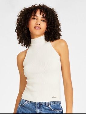 GUESS Cream Ribbed Knit Sweater – Size Large